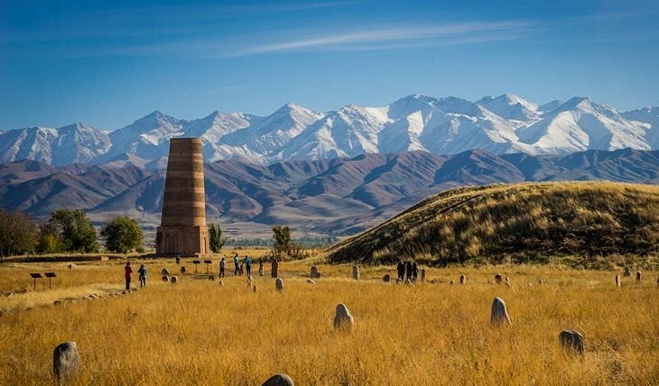 burana tower in kyrgyzstan during autumn