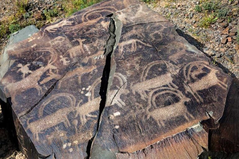 Ancient painting of animals at the rock in Kazakhstan