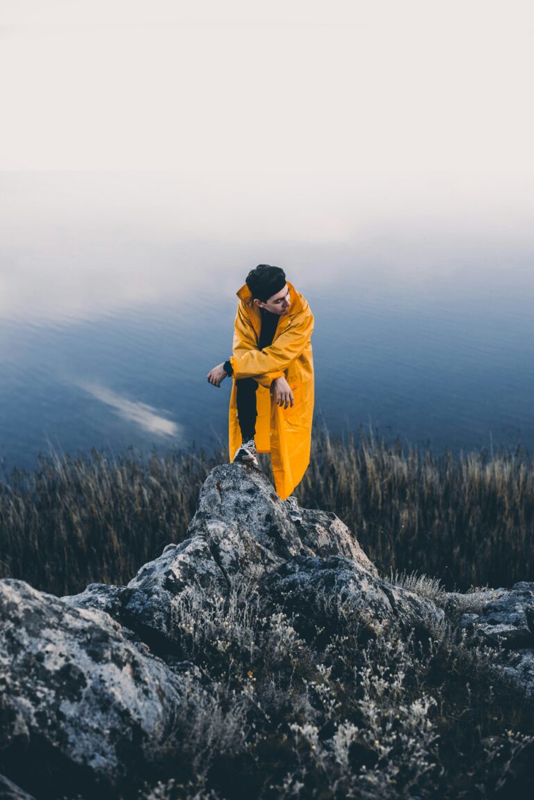 kazakh's nature the man in the yellow coat staying