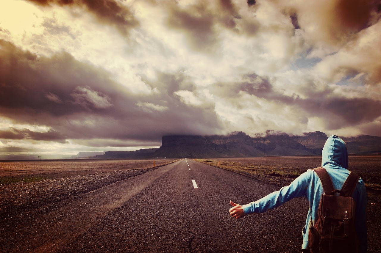 road, man, hitchhiker, walker, on the way, usa, lonely, highway, hitchhike, by hitch hiking, landscape, lift, backpack, person, expanse, lonliness, alone, grim, clouds, cloud formations, human, nature, lonely, alone, alone, alone, alone, alone, human