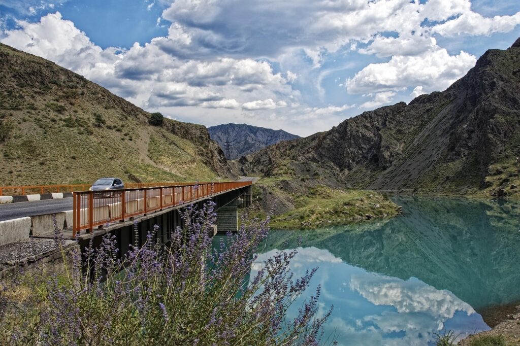 kyrgyzstan, the ferghana valley, naryn, flow, water, reflection, bridge, mountains, valley, landscape, nature, rock formation, heaven, clouds, central asia, kyrgyzstan, kyrgyzstan, kyrgyzstan, kyrgyzstan, kyrgyzstan, naryn, naryn