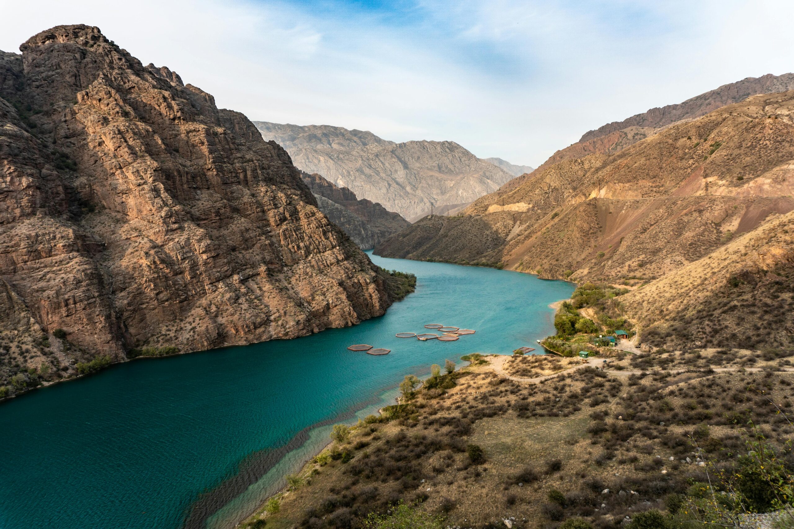 Breathtaking canyon and river landscape in Talas Region, Kyrgyzstan, showcasing natural beauty.