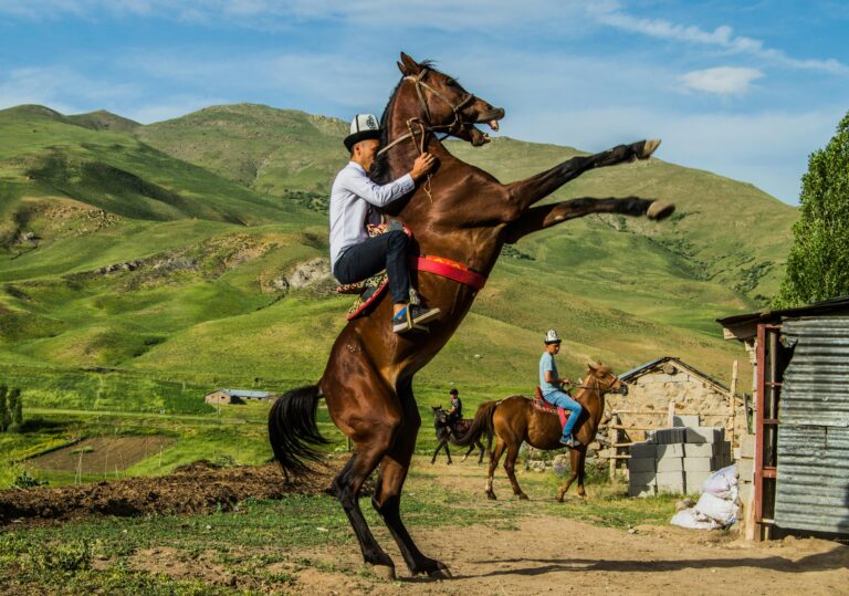 Dynamic equestrian scene in the vibrant landscapes of Ulupamir, Türkiye.