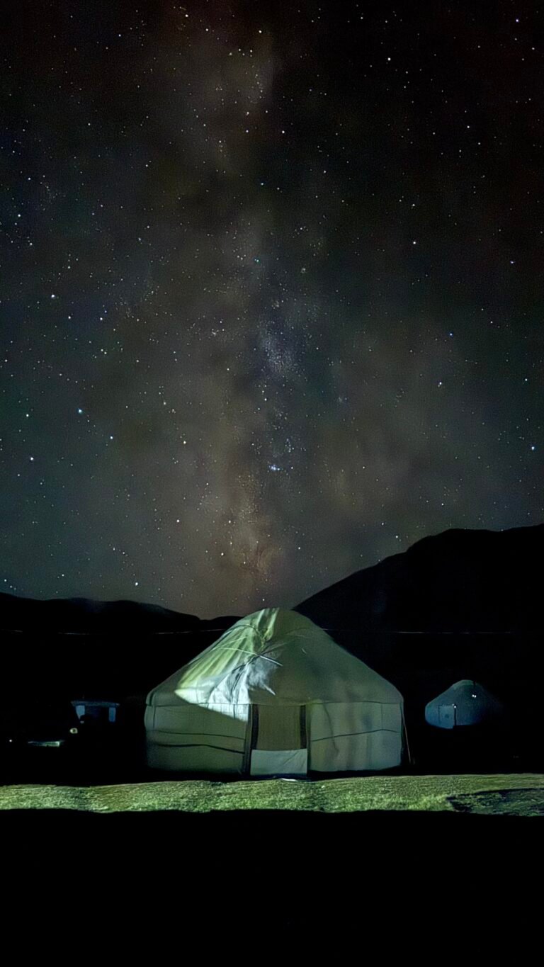 kel suu yurt camp at night stars